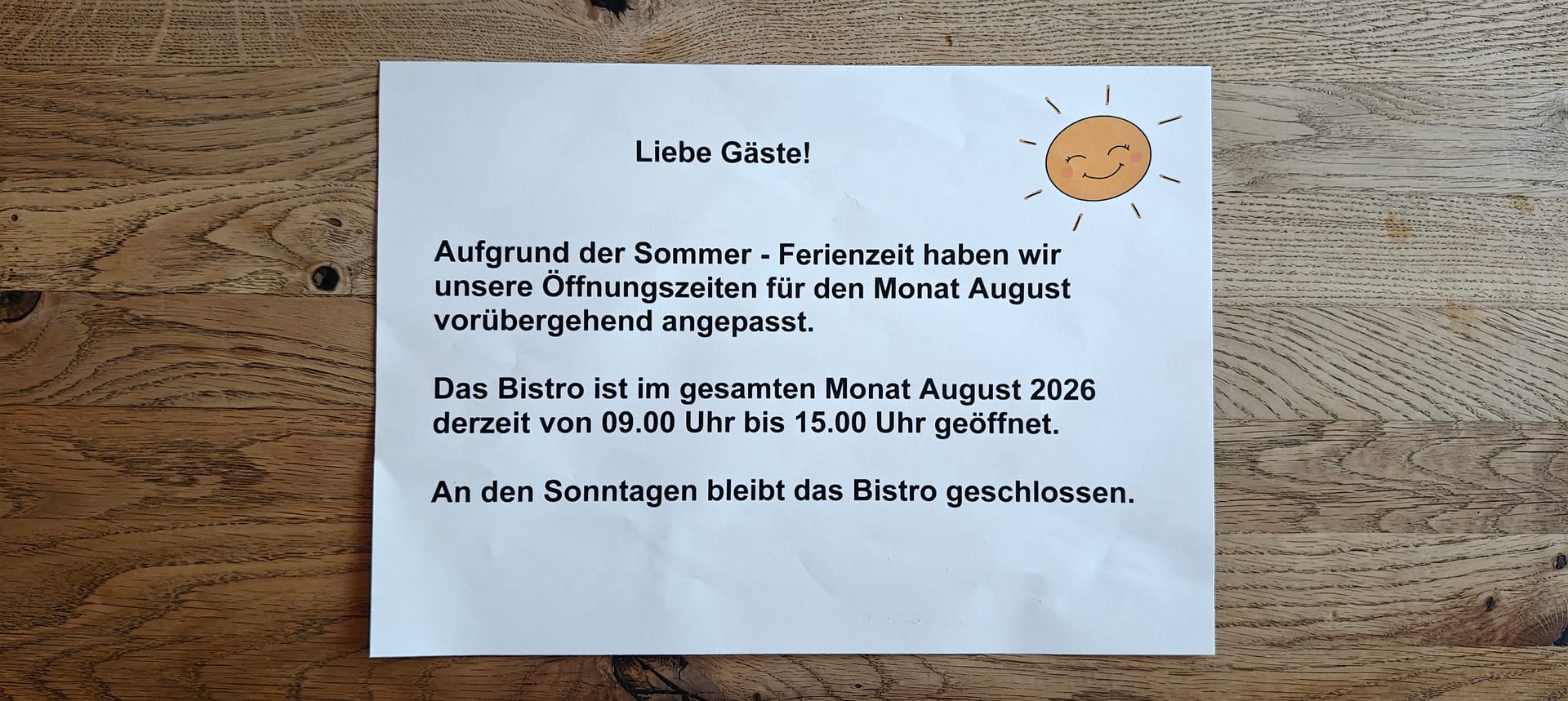 Geänderte Öffnungszeiten im August 2026